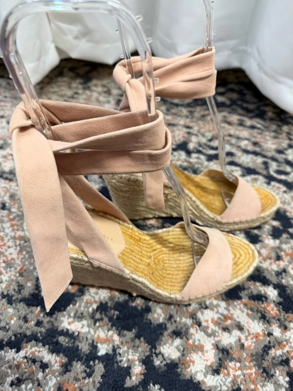 Loeffler Randall ‘Harper’ Blush Pink Suede Ankle Tie Espadrille Sandals Size 7.5